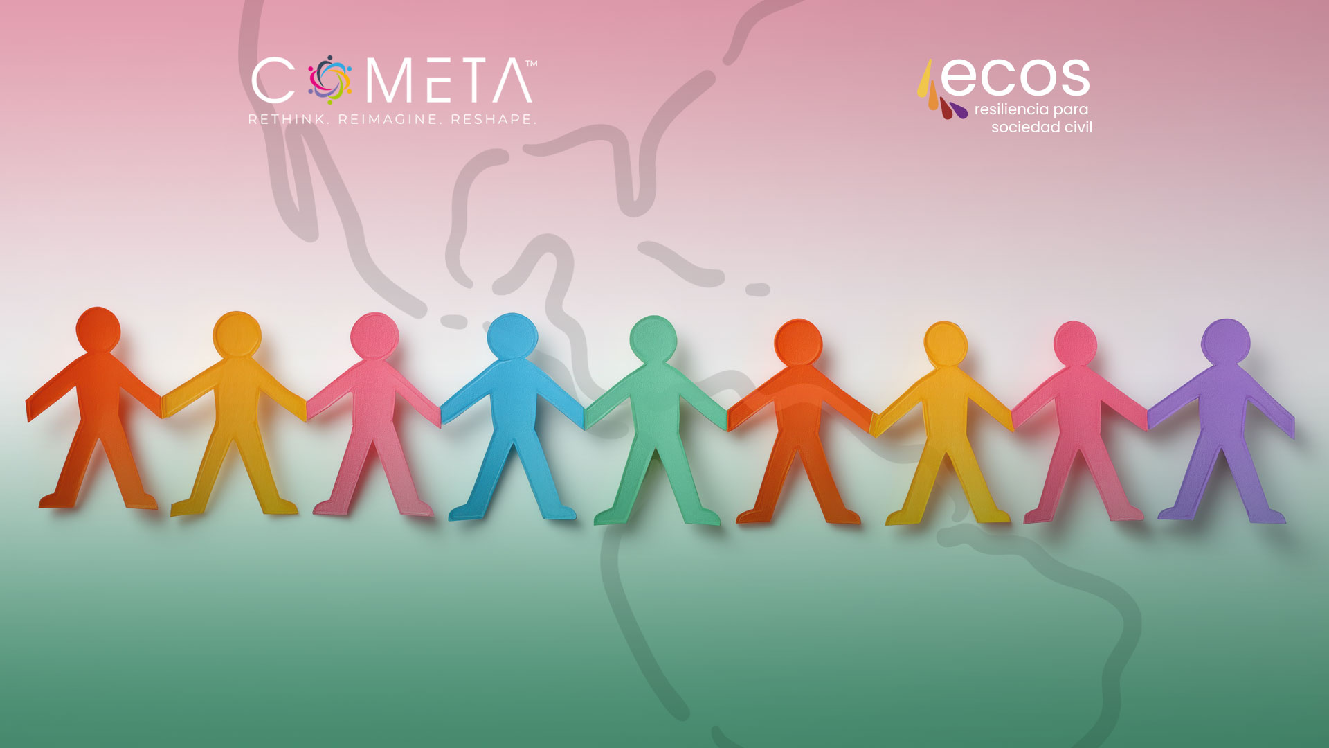 Ilustración de figuras humanas de colores tomadas de la mano sobre un mapa de Centroamérica, representando la unión y resiliencia de las organizaciones de la sociedad civil en la región